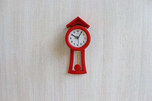 FunkyTradition Decorative Retro Red Small House Shape Plastic Pendulum Wall Clock for Home Office Decor and Gifts 40 cm Tall - FunkyTradition