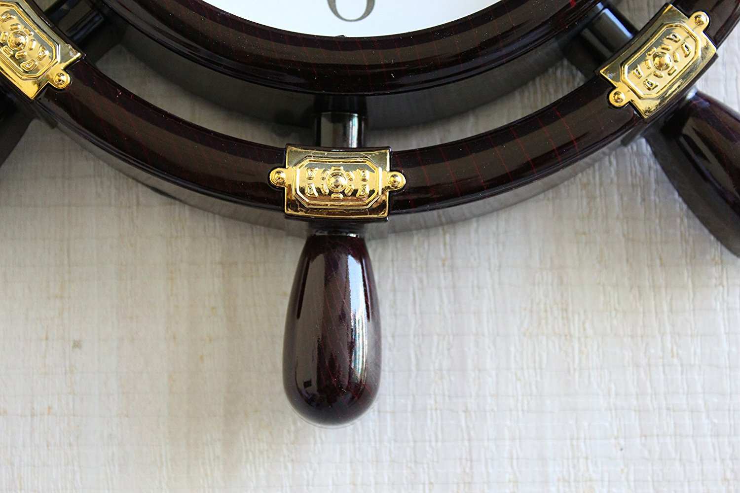 FunkyTradition Decorative Retro Round Ship Steering Shape Plastic Pendulum Wall Clock for Home Office Decor and Gifts 32 CM Tall - FunkyTradition