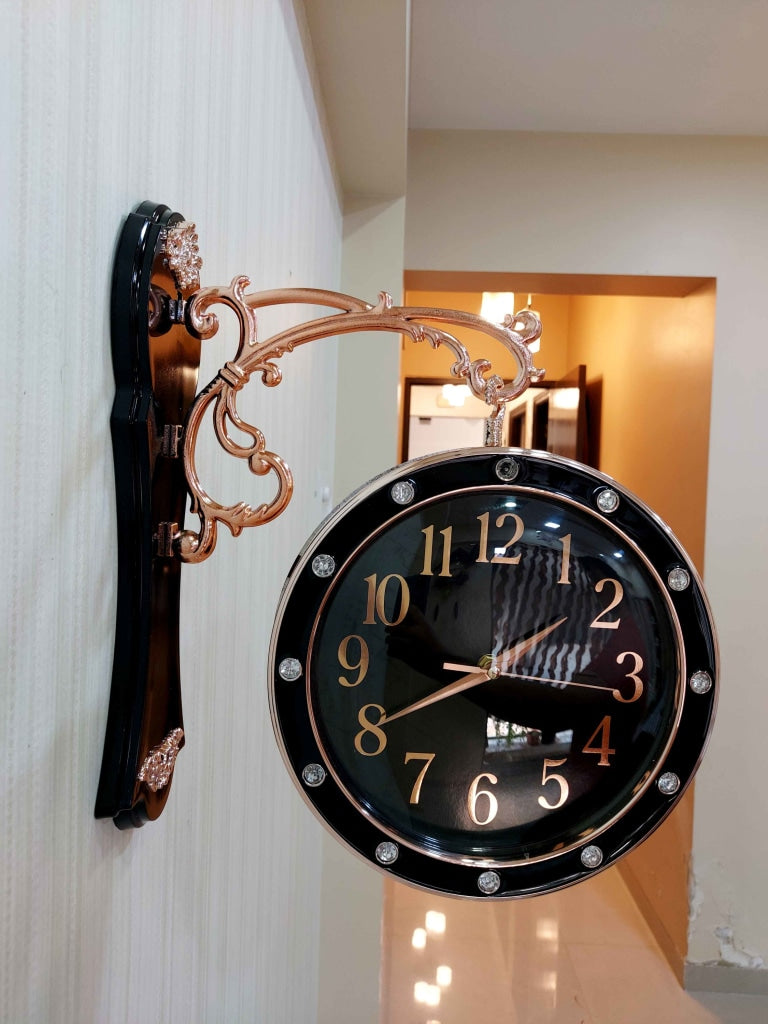 Funkytradition Designer Antique-Look Golden Black Round Wall Hanging Double Sided 2 Faces Retro