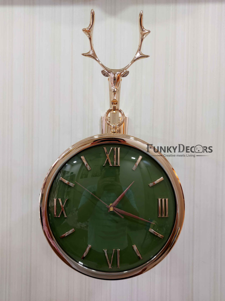 Funkytradition Designer Antique-Look Golden Green Round Wall Hanging Double Sided 2 Faces Retro