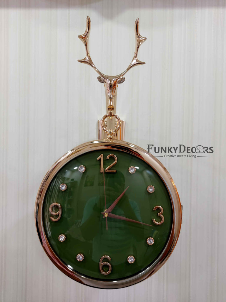 Funkytradition Designer Antique-Look Golden Green Round Wall Hanging Double Sided 2 Faces Retro