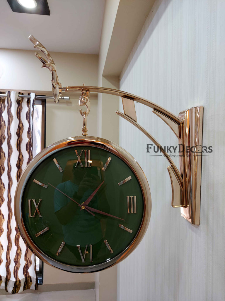 Funkytradition Designer Antique-Look Golden Green Round Wall Hanging Double Sided 2 Faces Retro