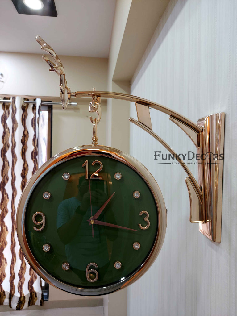 Funkytradition Designer Antique-Look Golden Green Round Wall Hanging Double Sided 2 Faces Retro