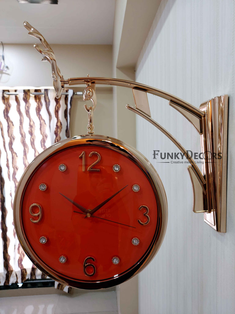 Funkytradition Designer Antique-Look Golden Orange Round Wall Hanging Double Sided 2 Faces Retro