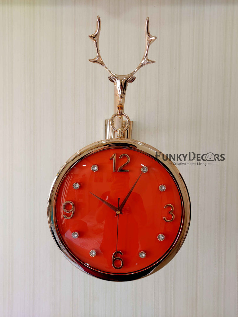 Funkytradition Designer Antique-Look Golden Orange Round Wall Hanging Double Sided 2 Faces Retro