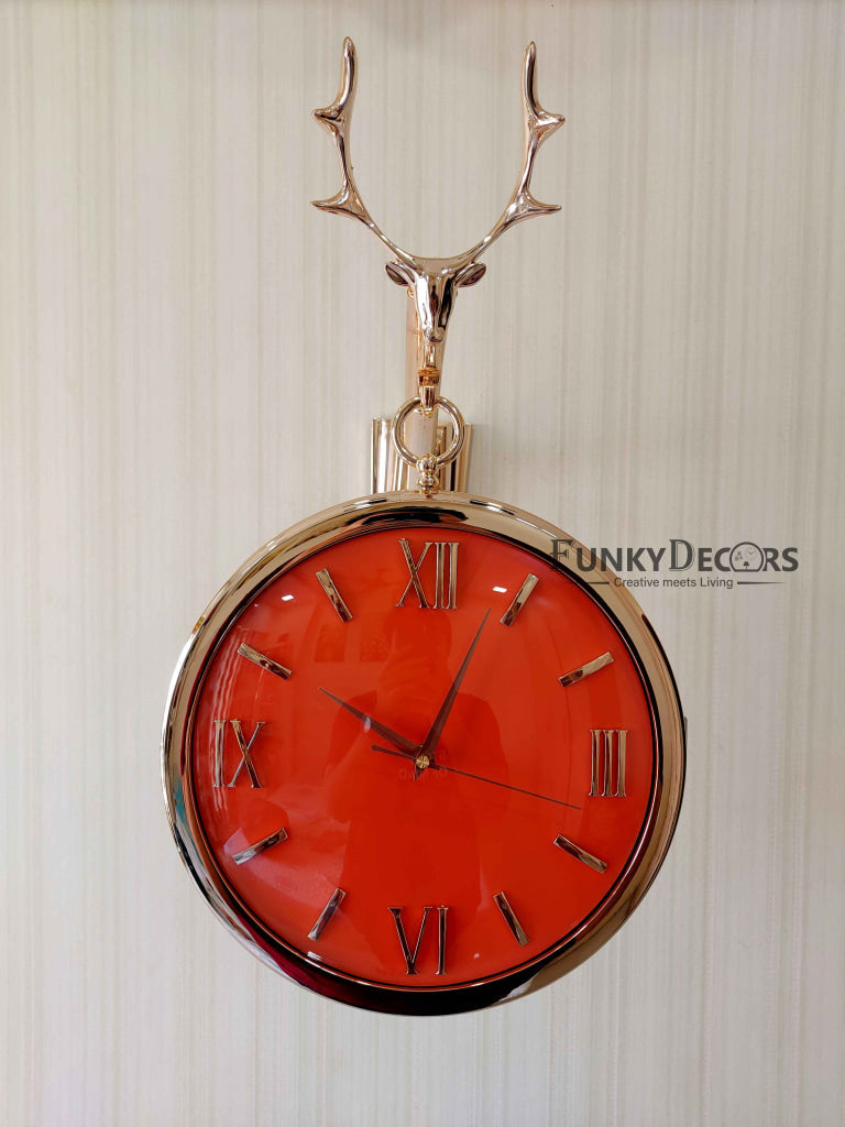 Funkytradition Designer Antique-Look Golden Orange Round Wall Hanging Double Sided 2 Faces Retro