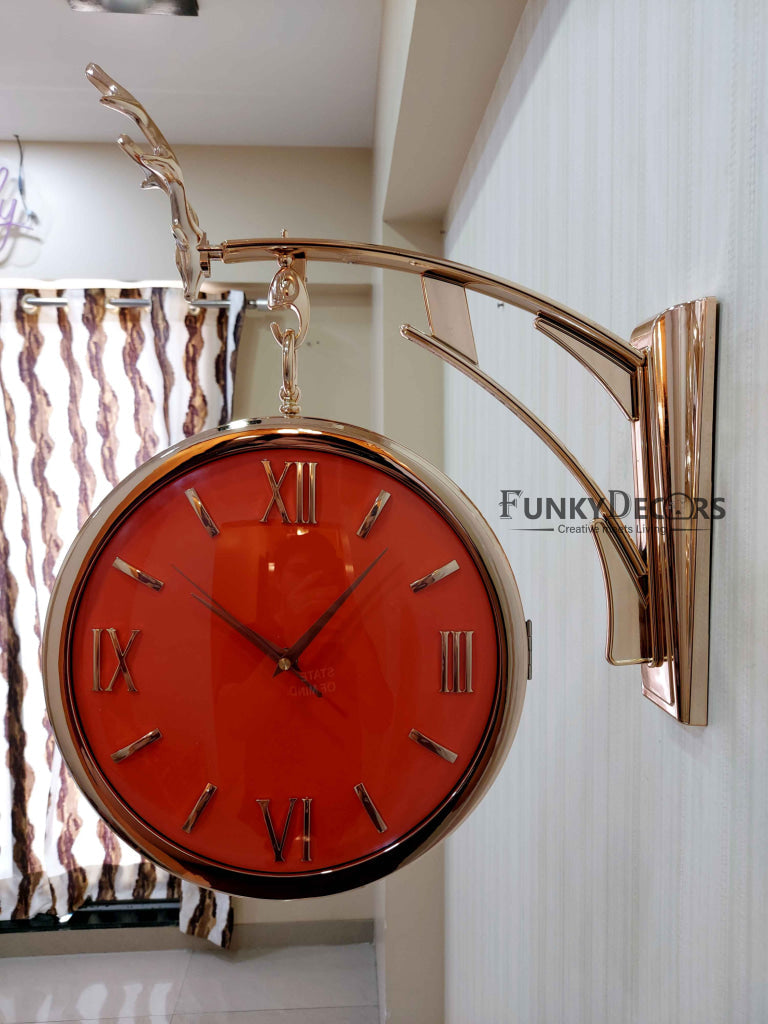 Funkytradition Designer Antique-Look Golden Orange Round Wall Hanging Double Sided 2 Faces Retro