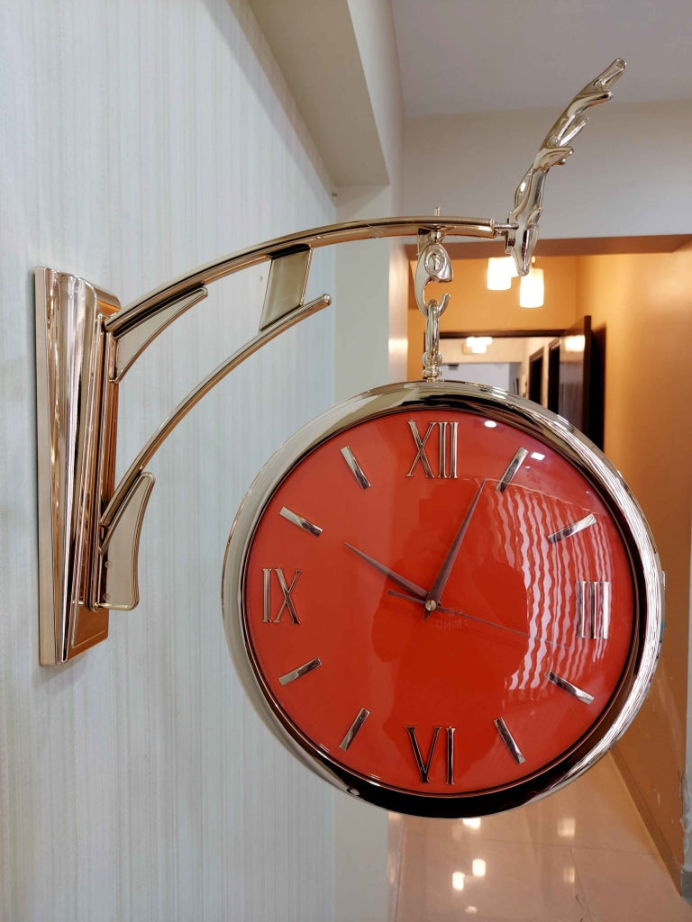 Funkytradition Designer Antique-Look Golden Orange Round Wall Hanging Double Sided 2 Faces Retro