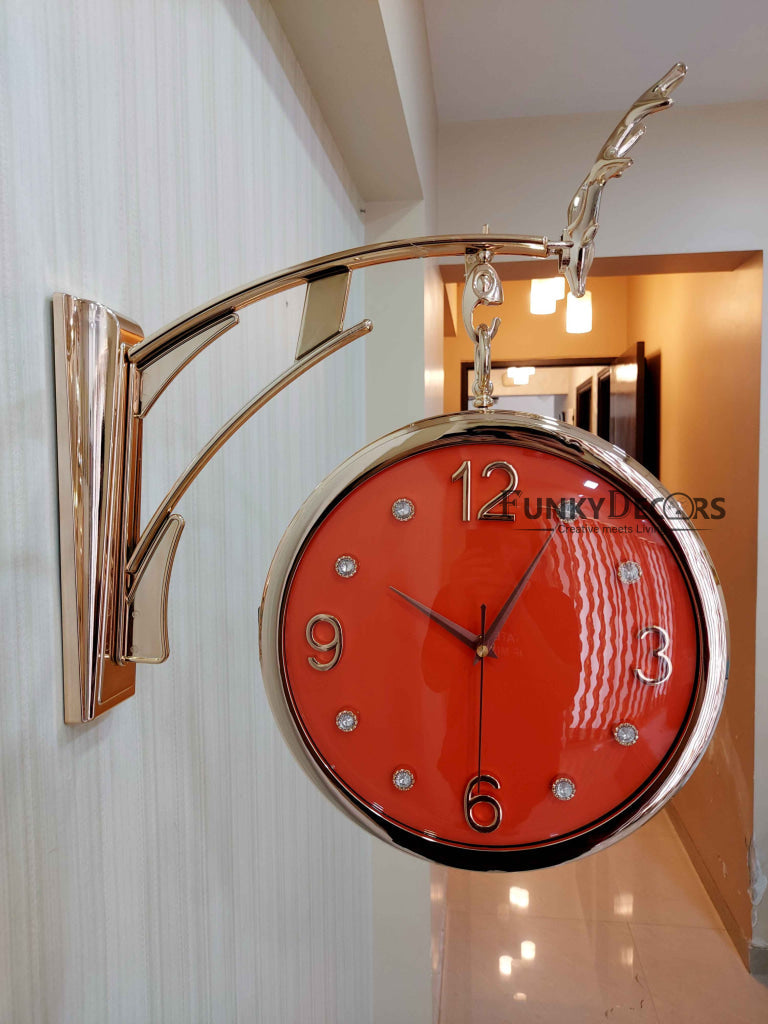 Funkytradition Designer Antique-Look Golden Orange Round Wall Hanging Double Sided 2 Faces Retro