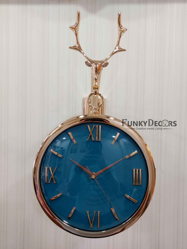 Funkytradition Designer Antique-Look Golden Turquoise Round Wall Hanging Double Sided 2 Faces Retro