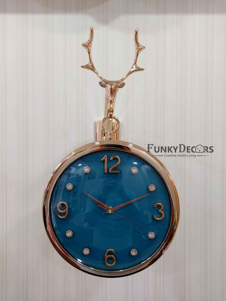 Funkytradition Designer Antique-Look Golden Turquoise Round Wall Hanging Double Sided 2 Faces Retro
