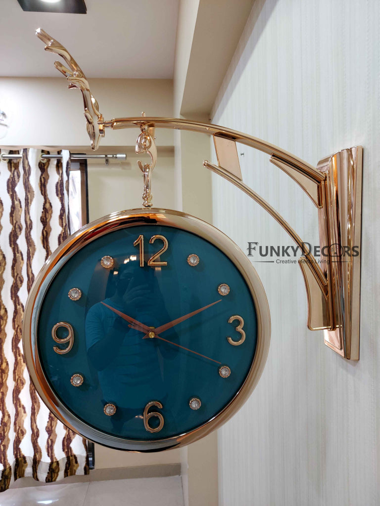 Funkytradition Designer Antique-Look Golden Turquoise Round Wall Hanging Double Sided 2 Faces Retro