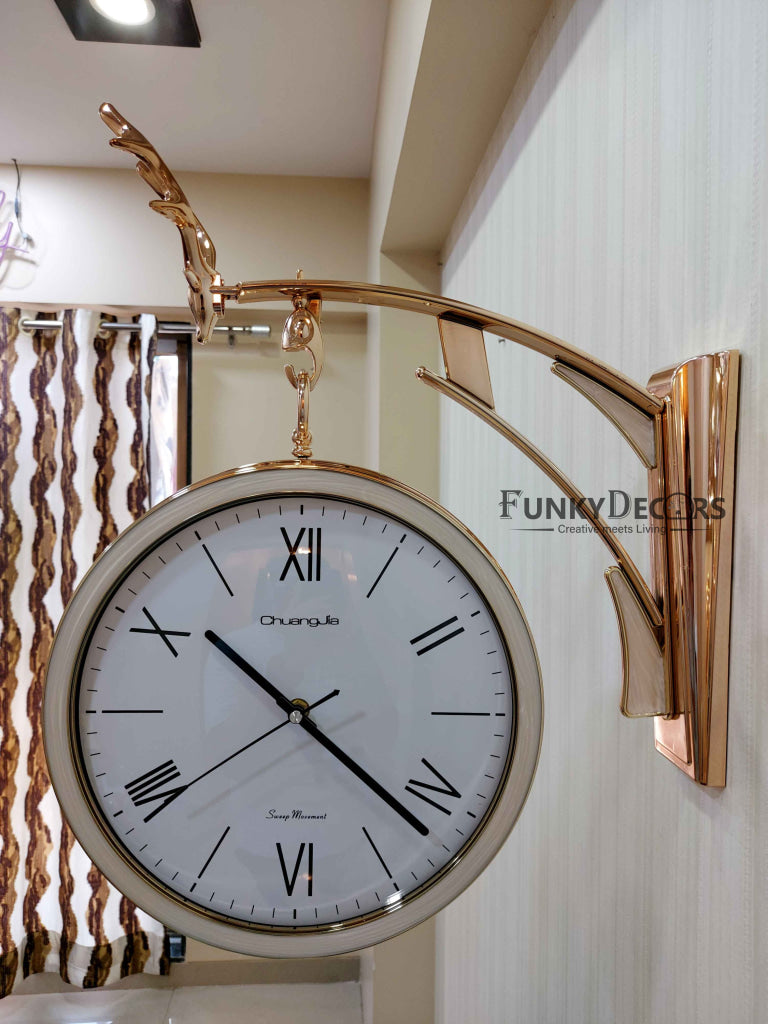 Funkytradition Designer Antique-Look Golden White Round Wall Hanging Double Sided 2 Faces Retro