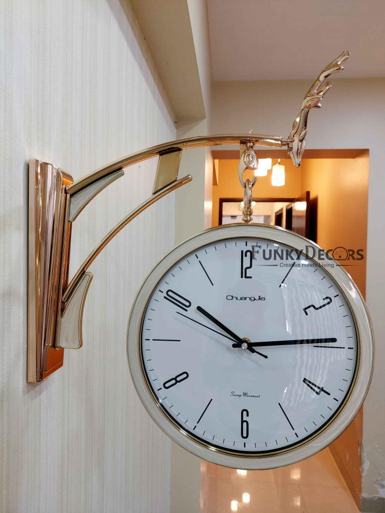 Funkytradition Designer Antique-Look Golden White Round Wall Hanging Double Sided 2 Faces Retro