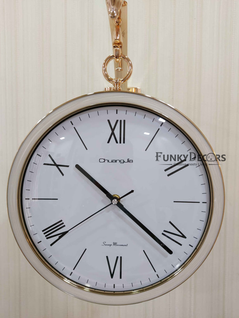 Funkytradition Designer Antique-Look Golden White Round Wall Hanging Double Sided 2 Faces Retro