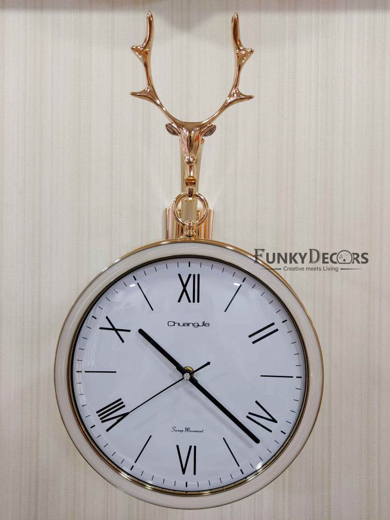 Funkytradition Designer Antique-Look Golden White Round Wall Hanging Double Sided 2 Faces Retro