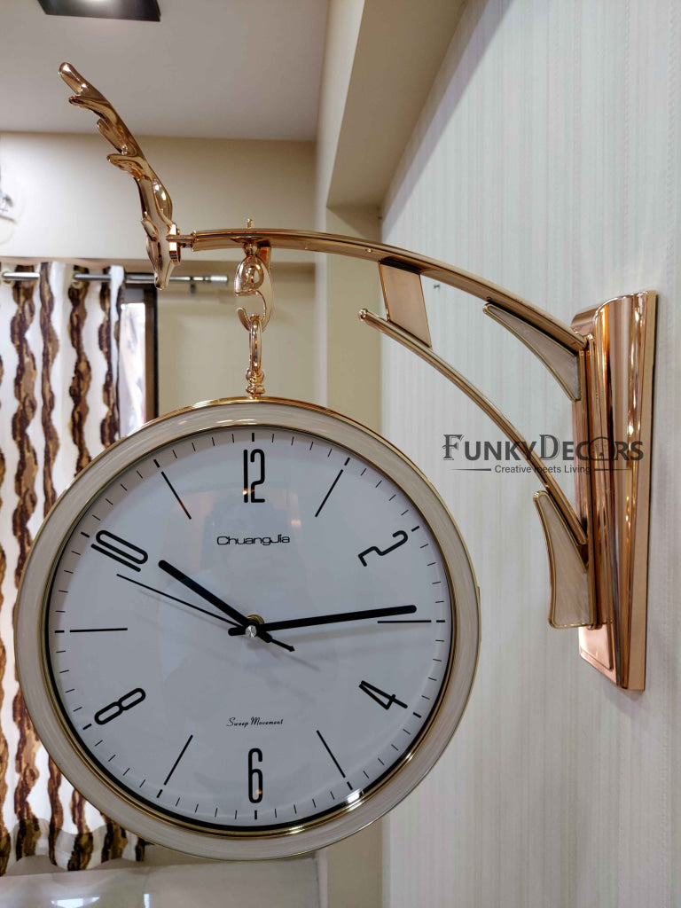 Funkytradition Designer Antique-Look Golden White Round Wall Hanging Double Sided 2 Faces Retro