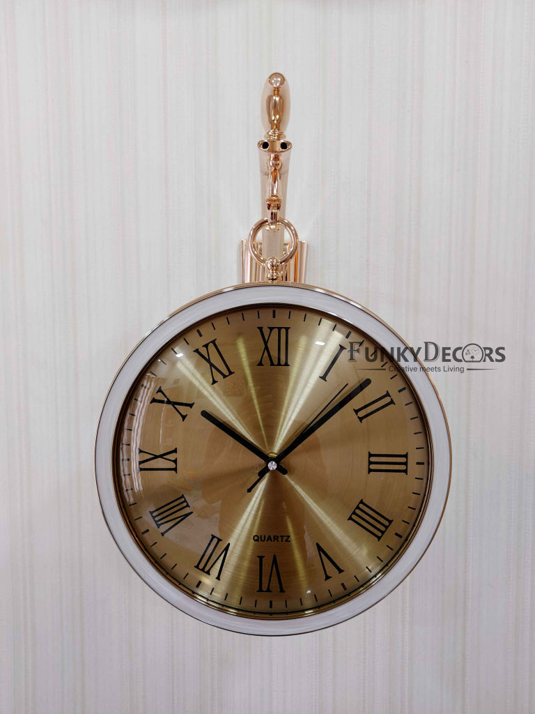 Funkytradition Designer Antique-Look Golden White Round Wall Hanging Double Sided 2 Faces Retro