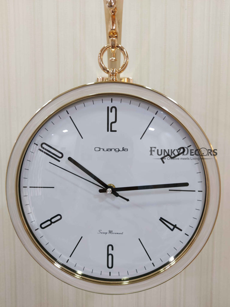 Funkytradition Designer Antique-Look Golden White Round Wall Hanging Double Sided 2 Faces Retro
