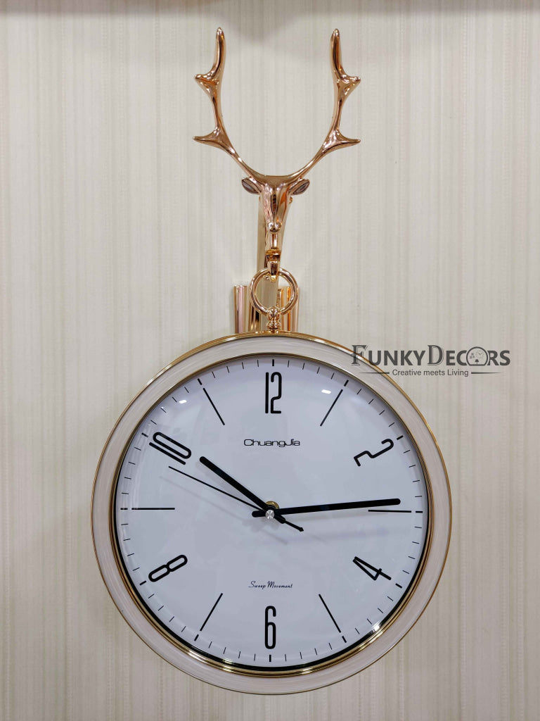 Funkytradition Designer Antique-Look Golden White Round Wall Hanging Double Sided 2 Faces Retro