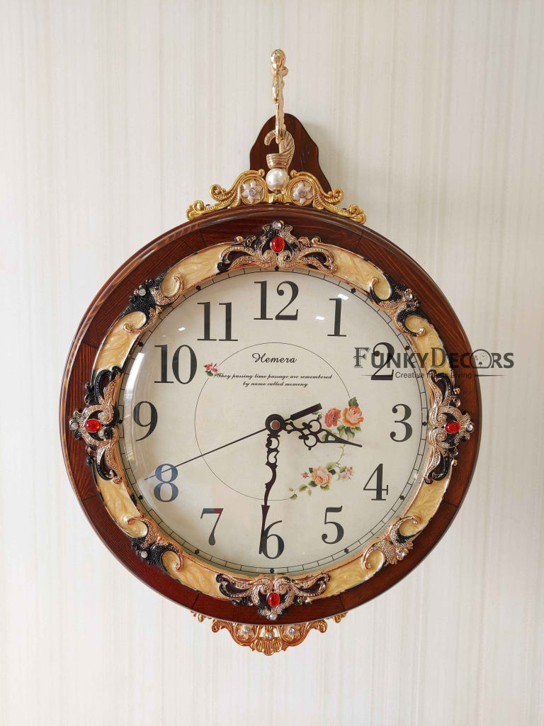 Funkytradition Designer Antique-Look Wooden Brown Round Wall Hanging Double Sided 2 Faces Retro