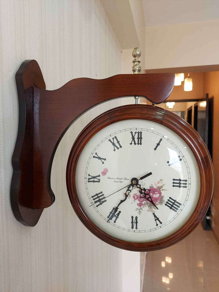 Funkytradition Designer Antique-Look Wooden Brown Round Wall Hanging Double Sided 2 Faces Retro
