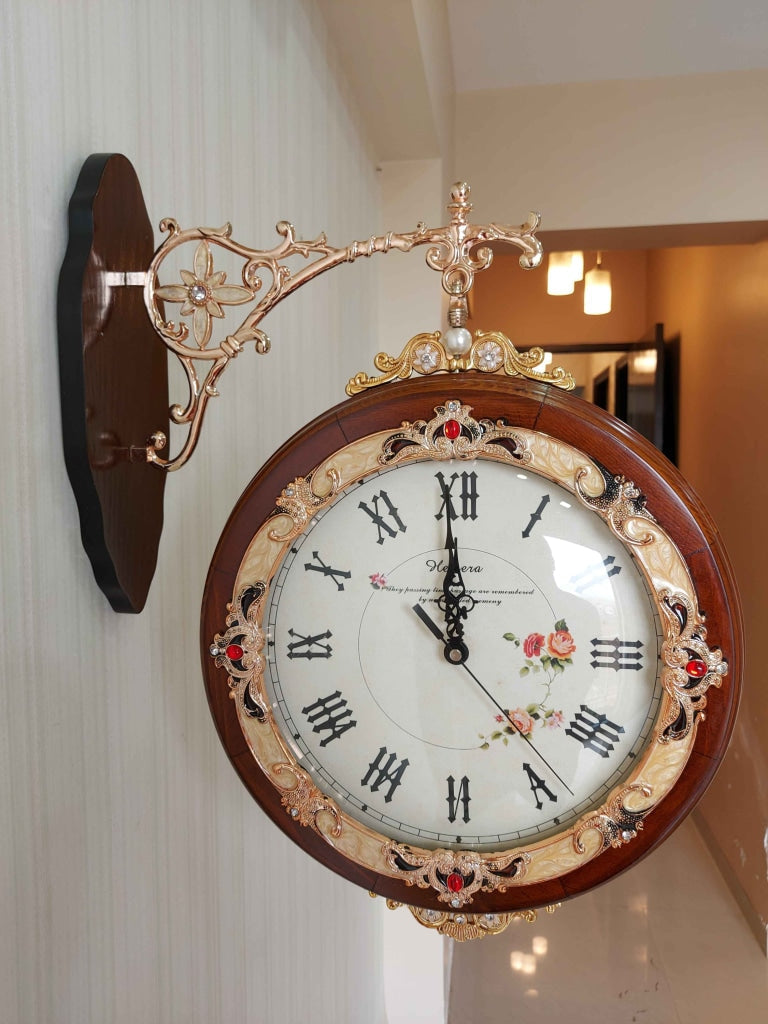 Funkytradition Designer Antique-Look Wooden Brown Round Wall Hanging Double Sided 2 Faces Retro