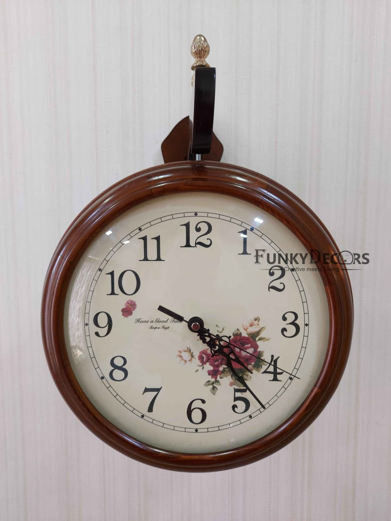 Funkytradition Designer Antique-Look Wooden Brown Round Wall Hanging Double Sided 2 Faces Retro