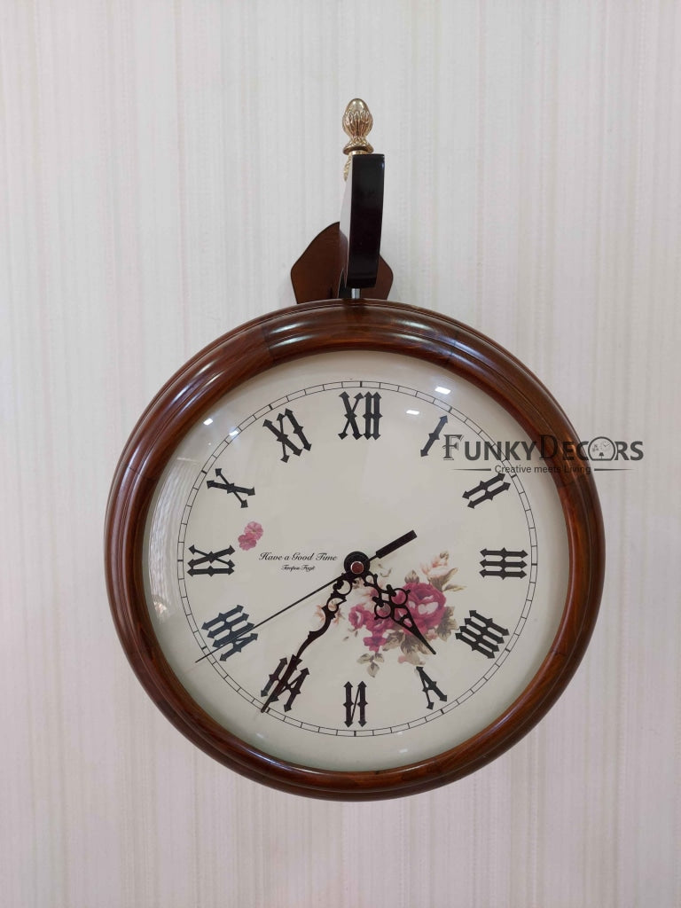 Funkytradition Designer Antique-Look Wooden Brown Round Wall Hanging Double Sided 2 Faces Retro