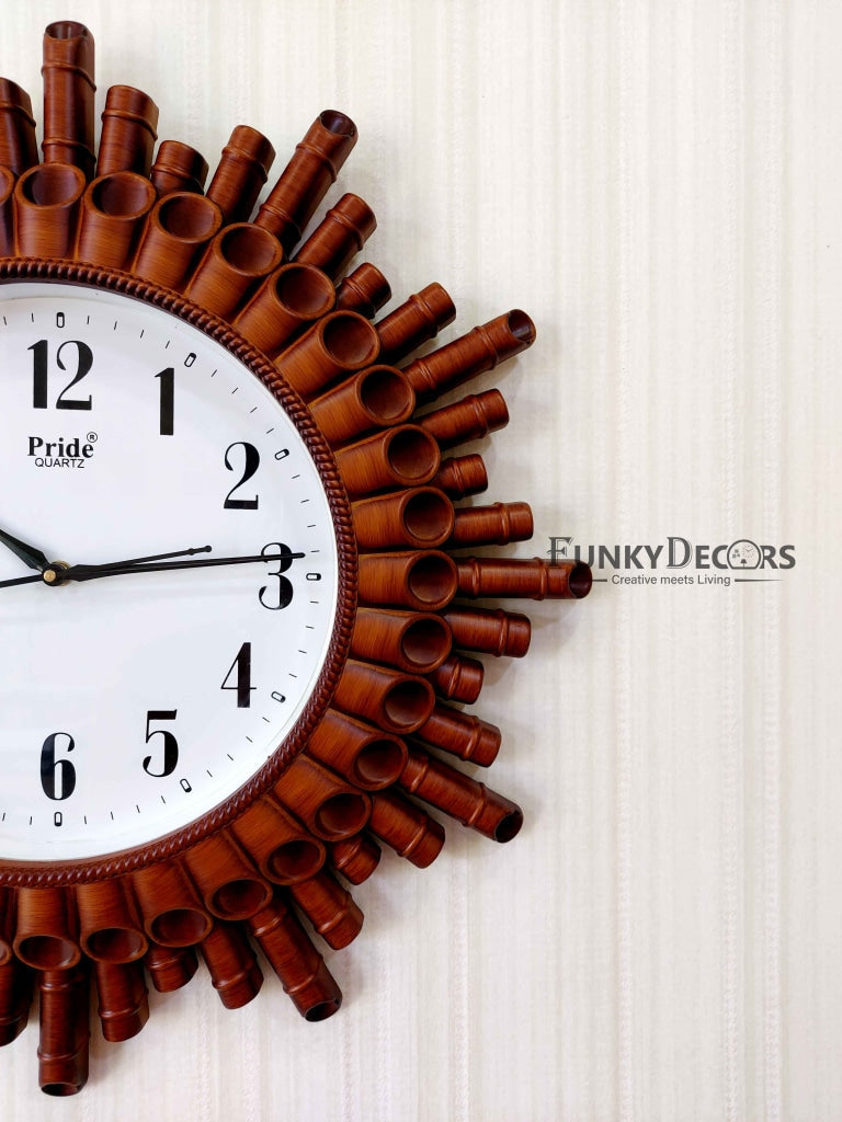 Funkytradition Designer Bamboo Style Wall Clock Watch Décor For Home Office Decor And Gifts 48 Cm