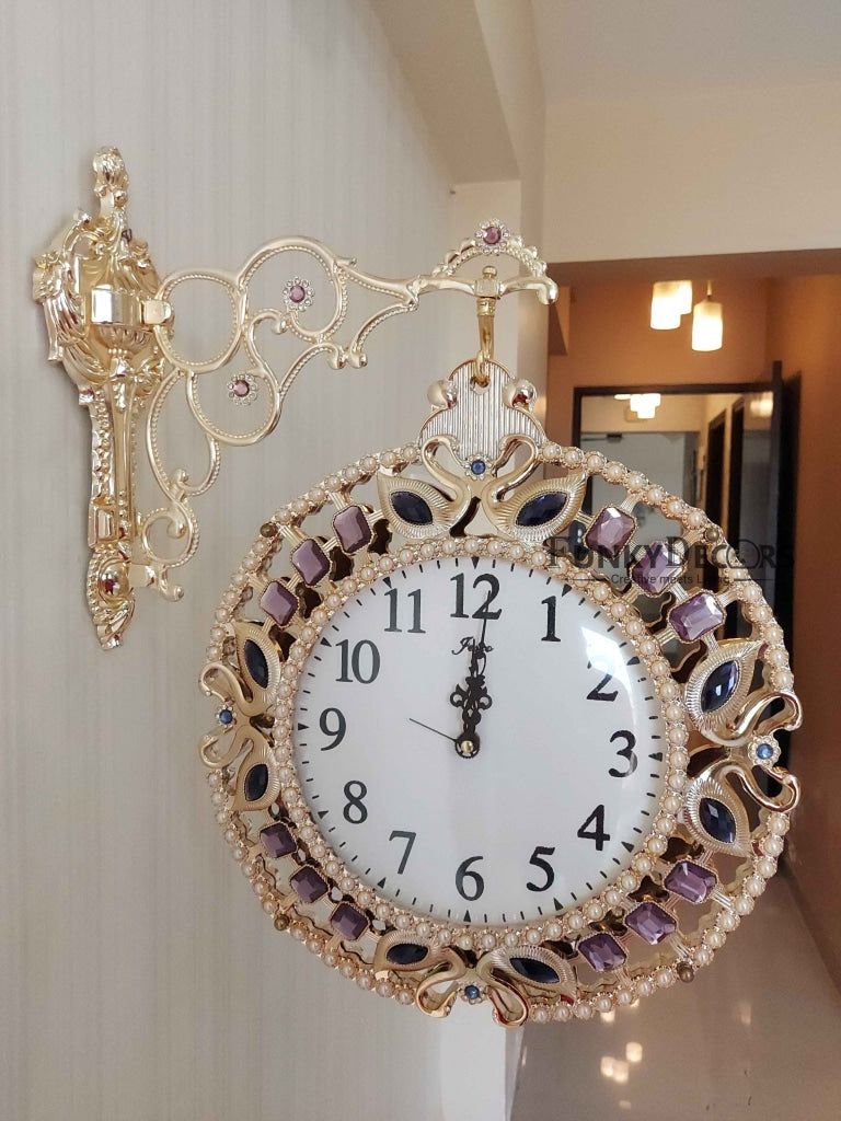 Funkytradition Designer Diamond Studded Antique-Look Metal Round Wall Hanging Double Sided 2 Faces
