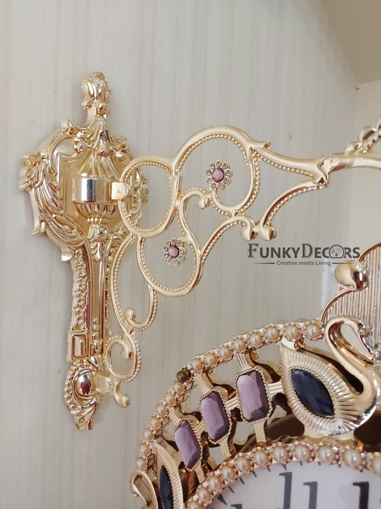Funkytradition Designer Diamond Studded Antique-Look Metal Round Wall Hanging Double Sided 2 Faces