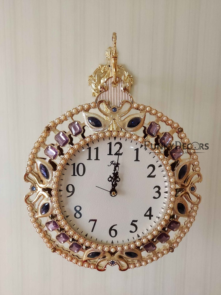 Funkytradition Designer Diamond Studded Antique-Look Metal Round Wall Hanging Double Sided 2 Faces