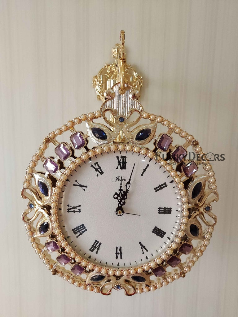 Funkytradition Designer Diamond Studded Antique-Look Metal Round Wall Hanging Double Sided 2 Faces