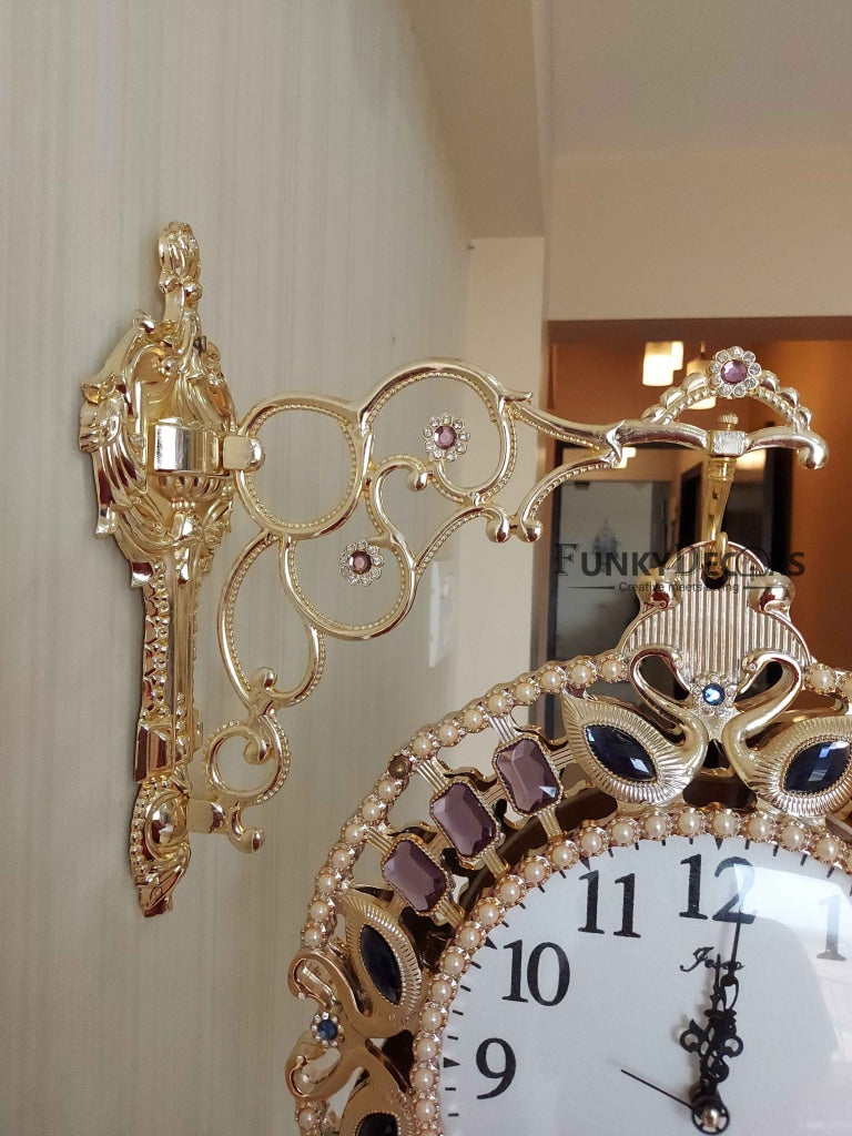 Funkytradition Designer Diamond Studded Antique-Look Metal Round Wall Hanging Double Sided 2 Faces