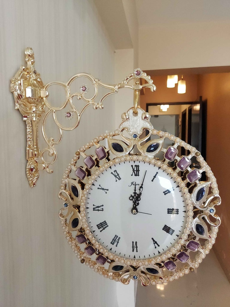 Funkytradition Designer Diamond Studded Antique-Look Metal Round Wall Hanging Double Sided 2 Faces