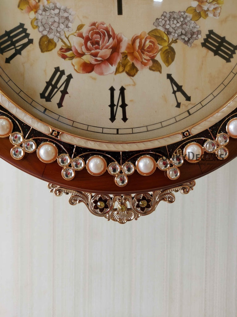 Funkytradition Designer Diamond Studded Antique-Look Wooden Brown Round Wall Hanging Double Sided 2