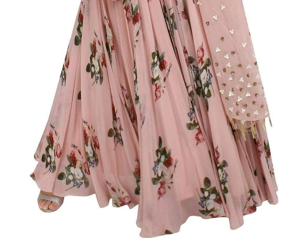 FunkyTradition Floral Peach Designer Wear Digital Floral Printed Gown - FunkyTradition