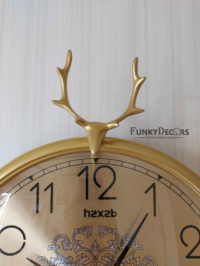 Funkytradition Gold Reindeer Pendulum Wall Clock Watch Décor For Home Office Decor And Gifts 65 Cm