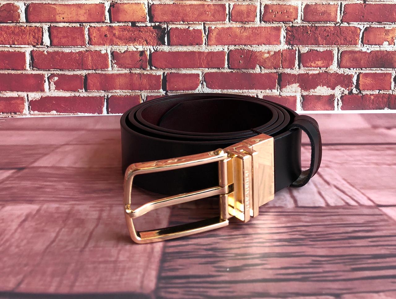 FunkyTradition Golden Black and Brown Reversible Mens Leather Belts - FunkyTradition