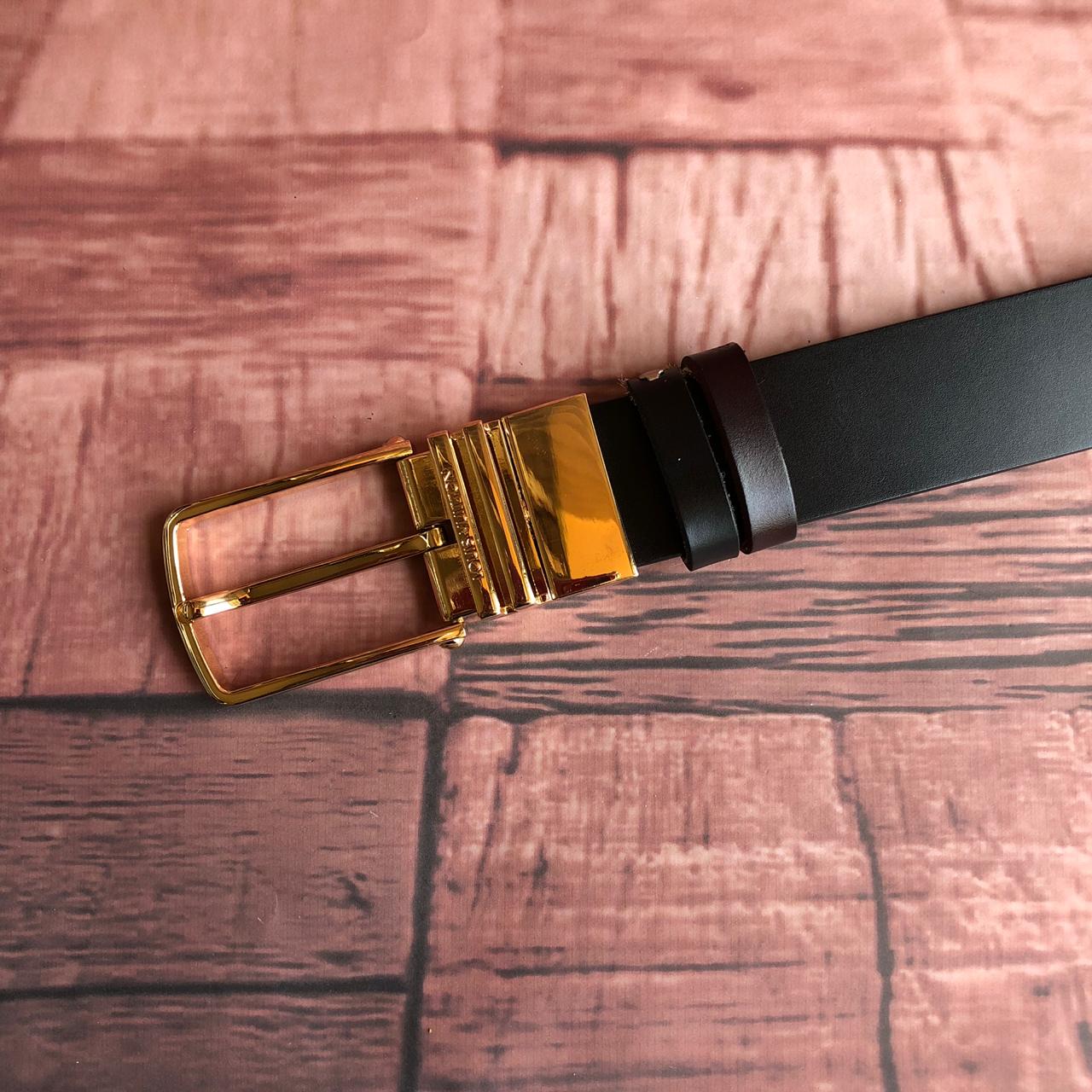 FunkyTradition Golden Black and Brown Reversible Mens Leather Belts - FunkyTradition