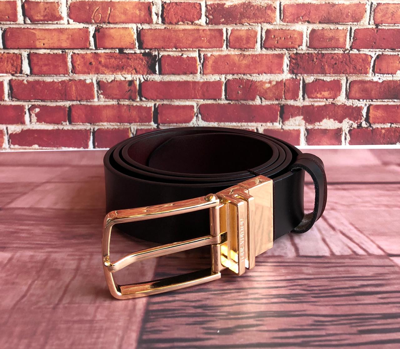 FunkyTradition Golden Black and Brown Reversible Mens Leather Belts - FunkyTradition