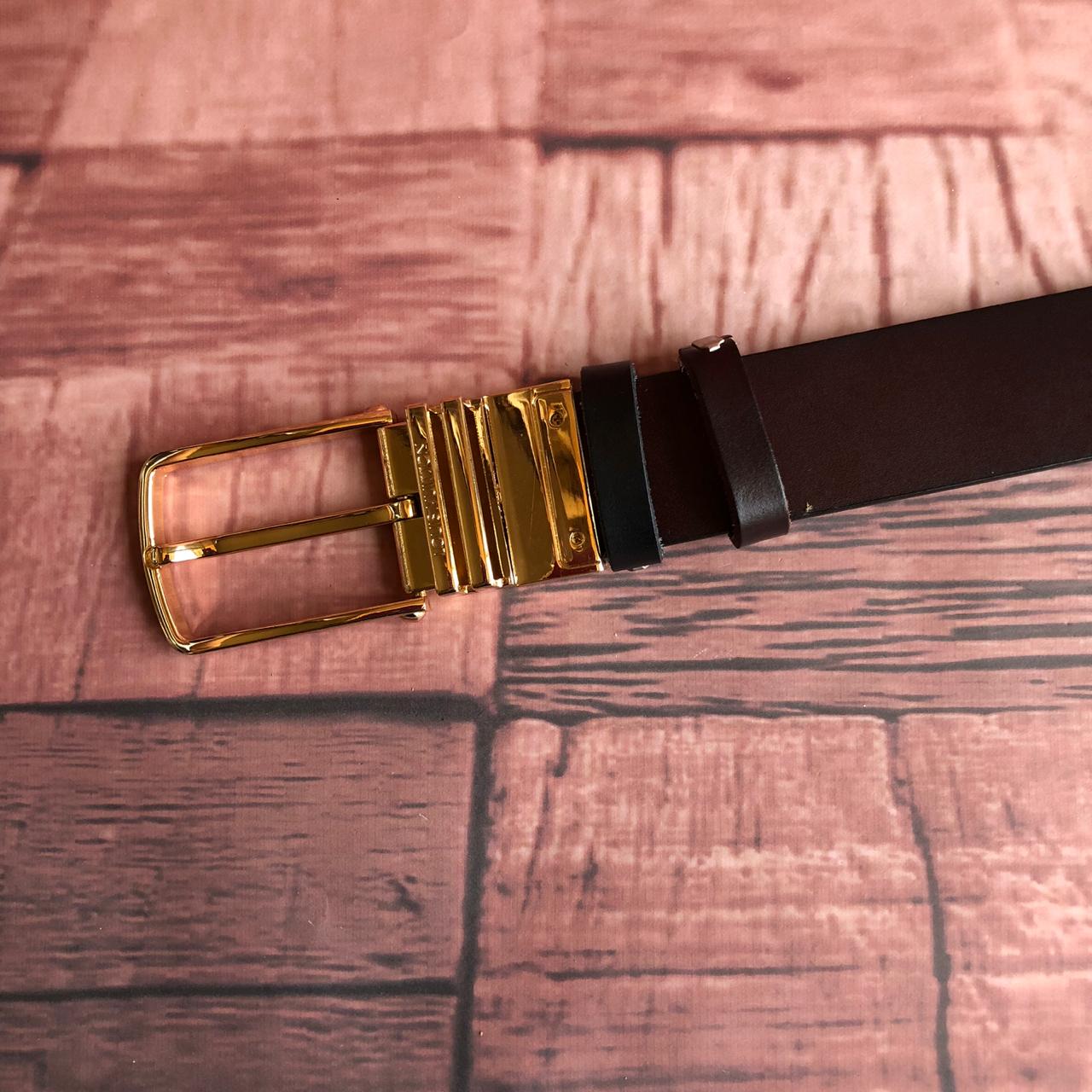 FunkyTradition Golden Black and Brown Reversible Mens Leather Belts - FunkyTradition