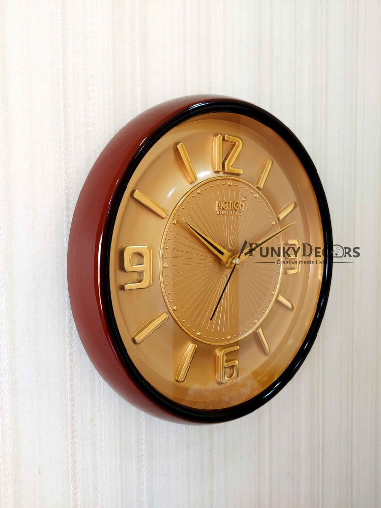 Funkytradition Golden Brown Minimal Wall Clock Watch Decor For Home Office And Gifts Clocks