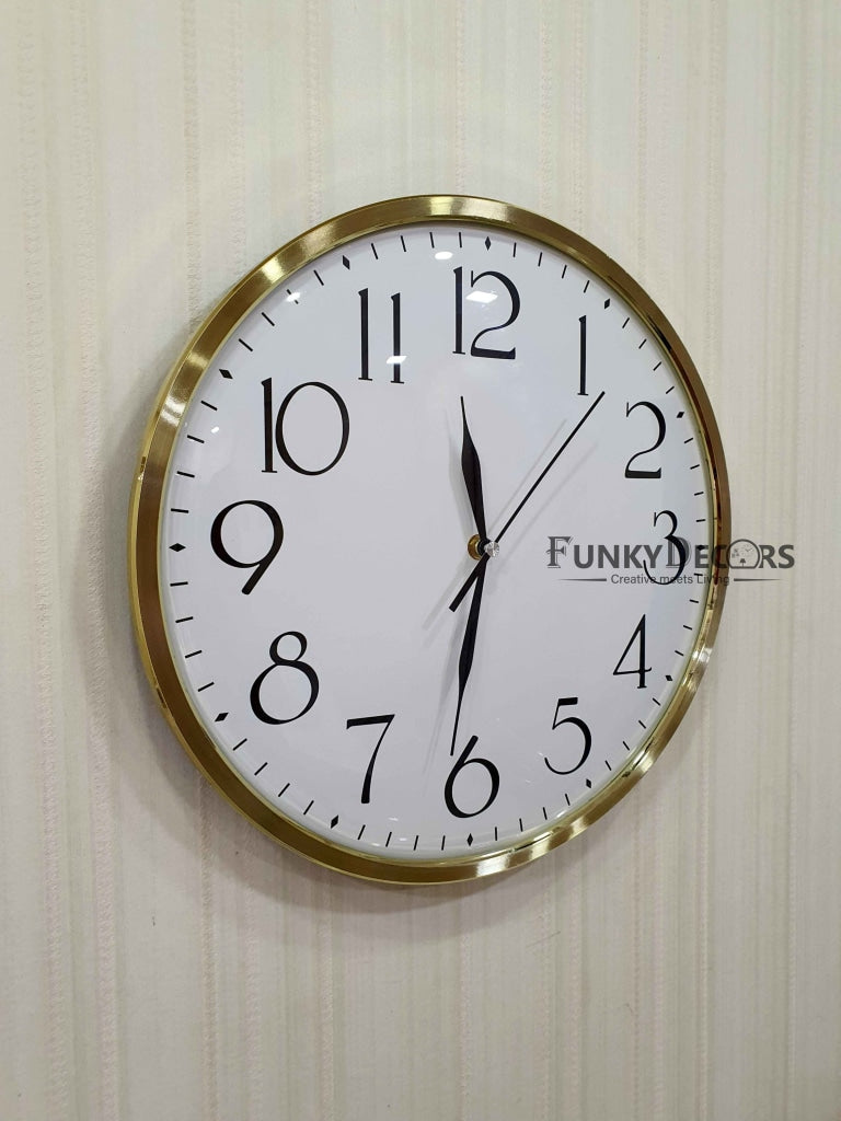 Funkytradition Golden White Minimal Wall Clock Watch Decor For Home Office And Gifts 35 Cm Tall