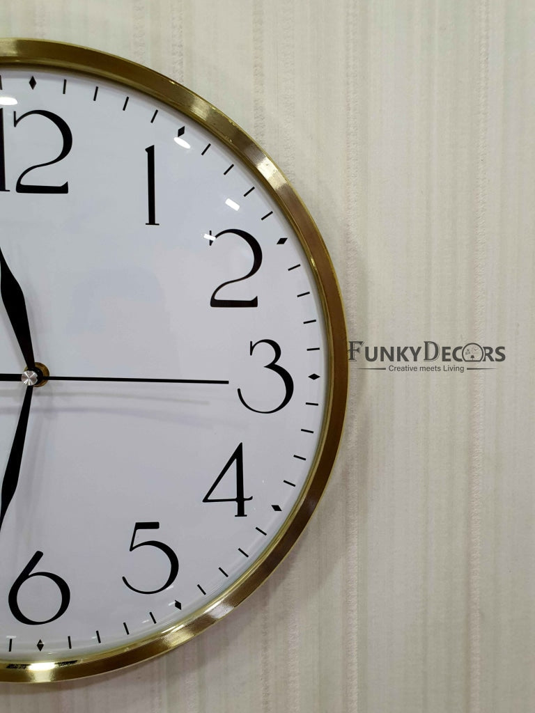Funkytradition Golden White Minimal Wall Clock Watch Decor For Home Office And Gifts 35 Cm Tall