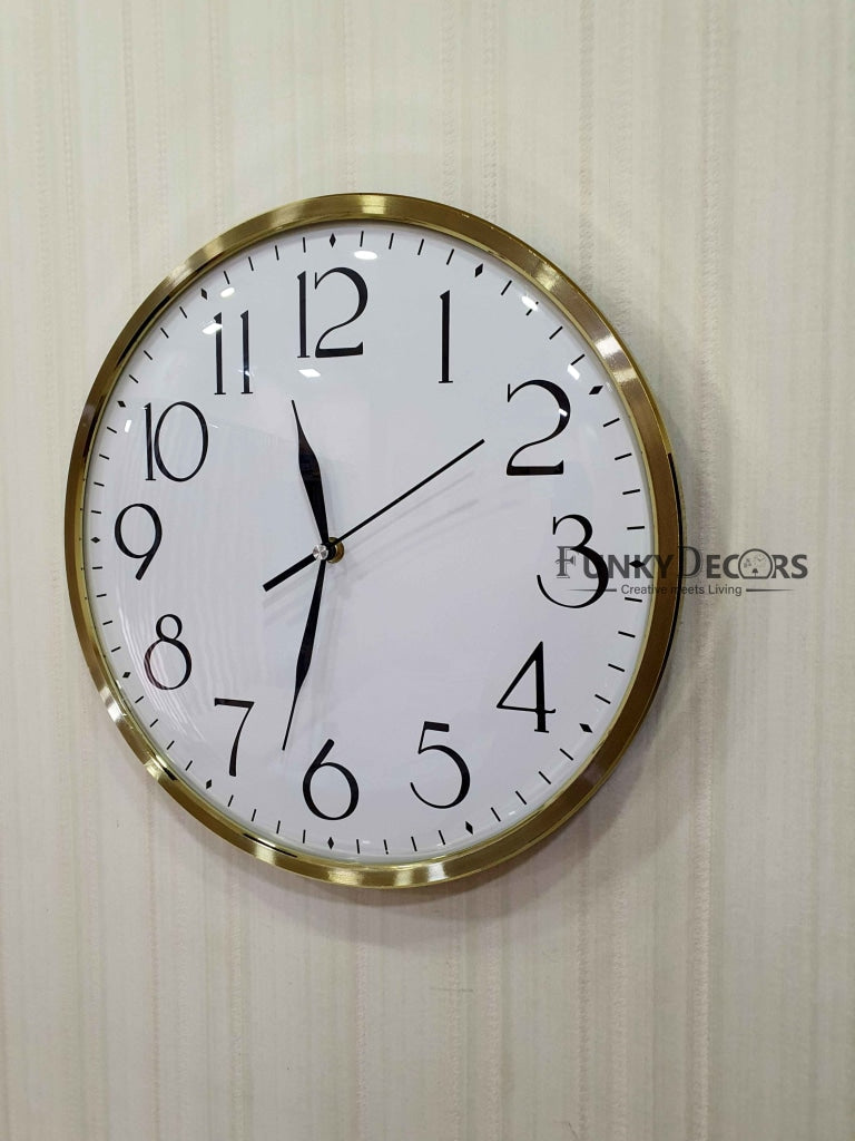 Funkytradition Golden White Minimal Wall Clock Watch Decor For Home Office And Gifts 35 Cm Tall