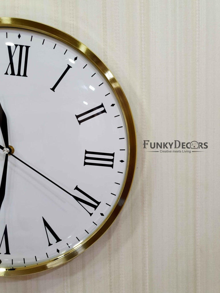 Funkytradition Golden White Minimal Wall Clock Watch Decor For Home Office And Gifts 35 Cm Tall