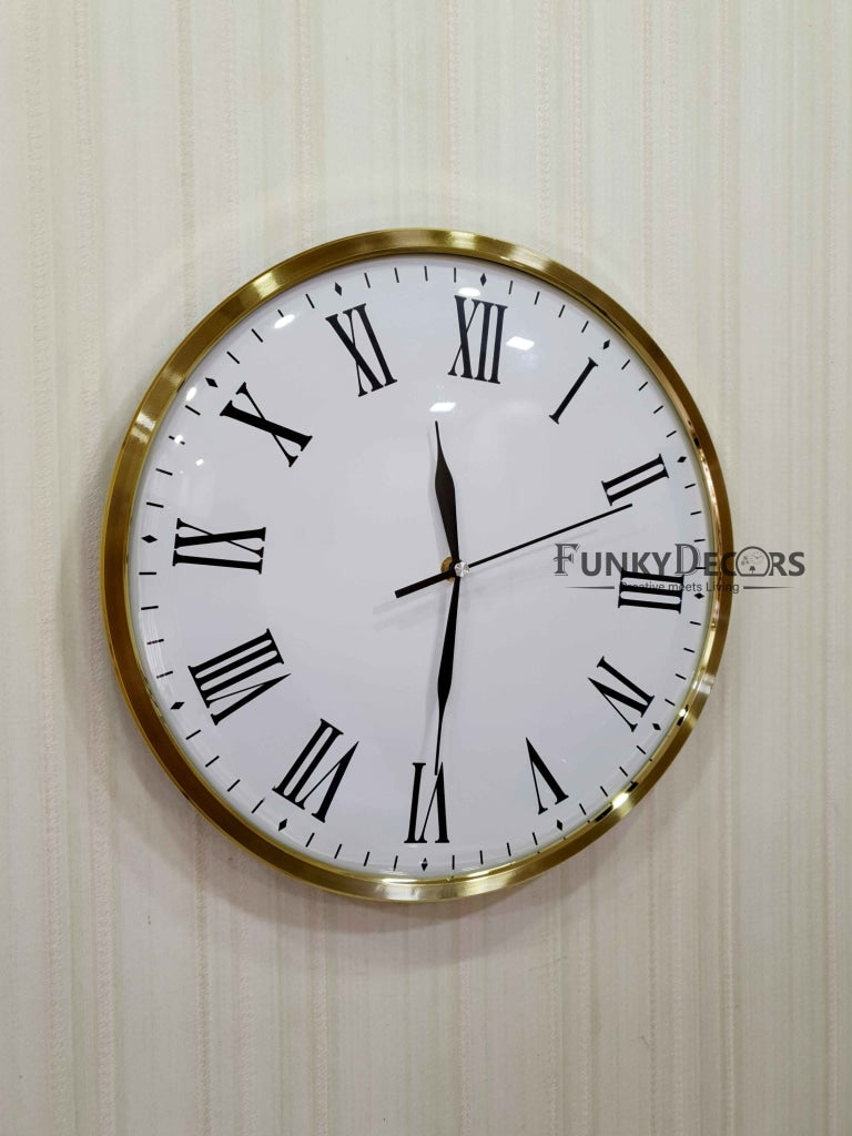 Funkytradition Golden White Minimal Wall Clock Watch Decor For Home Office And Gifts 35 Cm Tall