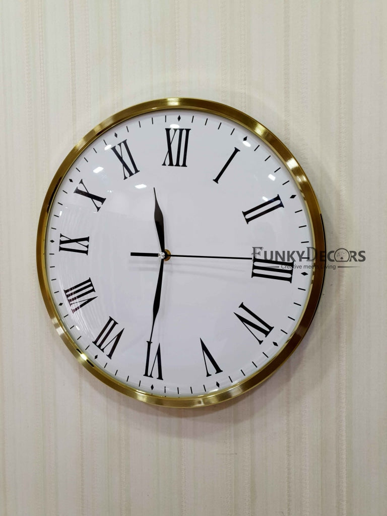 Funkytradition Golden White Minimal Wall Clock Watch Decor For Home Office And Gifts 35 Cm Tall